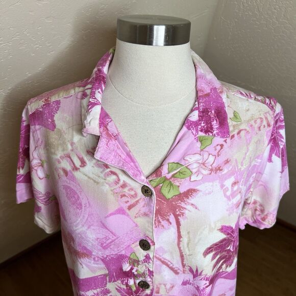 Caribbean‎ Joe Shirt Womens Medium Petite Pink Floral California Button Up - Picture 3 of 9